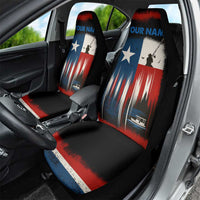 Texas Flag Fishing Car Seat Cover with Silhouette Fisherman and Rustic Lake Scene in Red White Blue - Wonder Print Shop