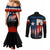 Texas Flag Fishing Couples Matching Mermaid Dress and Long Sleeve Button Shirt with Silhouette Fisherman and Rustic Lake Scene in Red White Blue - Wonder Print Shop