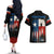 Texas Flag Fishing Couples Matching Off The Shoulder Long Sleeve Dress and Hawaiian Shirt with Silhouette Fisherman and Rustic Lake Scene in Red White Blue - Wonder Print Shop