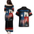 Texas Flag Fishing Couples Matching Puletasi and Hawaiian Shirt with Silhouette Fisherman and Rustic Lake Scene in Red White Blue - Wonder Print Shop