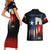 Texas Flag Fishing Couples Matching Short Sleeve Bodycon Dress and Hawaiian Shirt with Silhouette Fisherman and Rustic Lake Scene in Red White Blue - Wonder Print Shop