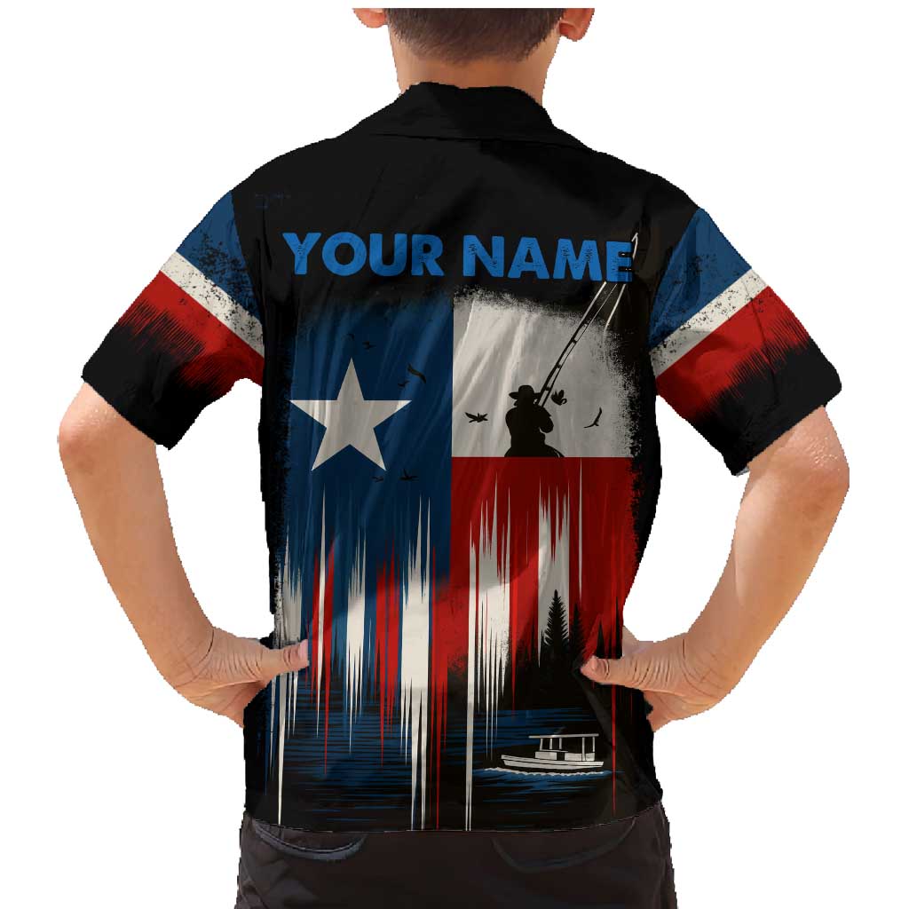 Texas Flag Fishing Family Matching Mermaid Dress and Hawaiian Shirt with Silhouette Fisherman and Rustic Lake Scene in Red White Blue - Wonder Print Shop