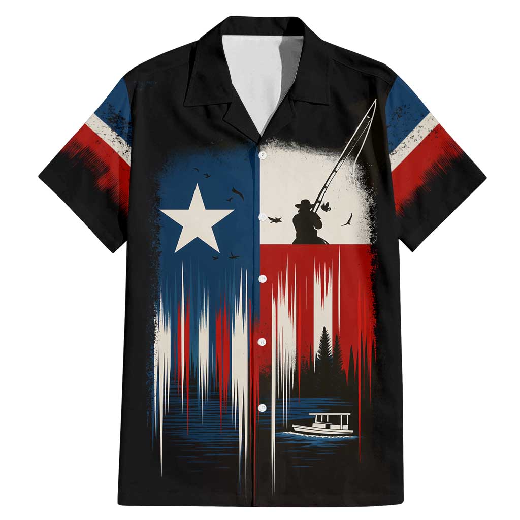 Texas Flag Fishing Family Matching Mermaid Dress and Hawaiian Shirt with Silhouette Fisherman and Rustic Lake Scene in Red White Blue - Wonder Print Shop