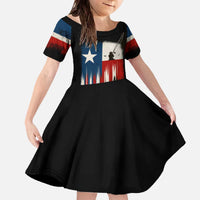 Texas Flag Fishing Family Matching Off The Shoulder Long Sleeve Dress and Hawaiian Shirt with Silhouette Fisherman and Rustic Lake Scene in Red White Blue - Wonder Print Shop