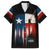 Texas Flag Fishing Family Matching Off The Shoulder Long Sleeve Dress and Hawaiian Shirt with Silhouette Fisherman and Rustic Lake Scene in Red White Blue - Wonder Print Shop