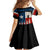 Texas Flag Fishing Family Matching Off Shoulder Short Dress and Hawaiian Shirt with Silhouette Fisherman and Rustic Lake Scene in Red White Blue - Wonder Print Shop