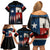 Texas Flag Fishing Family Matching Off Shoulder Short Dress and Hawaiian Shirt with Silhouette Fisherman and Rustic Lake Scene in Red White Blue - Wonder Print Shop