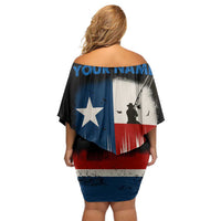 Texas Flag Fishing Family Matching Off Shoulder Short Dress and Hawaiian Shirt with Silhouette Fisherman and Rustic Lake Scene in Red White Blue - Wonder Print Shop