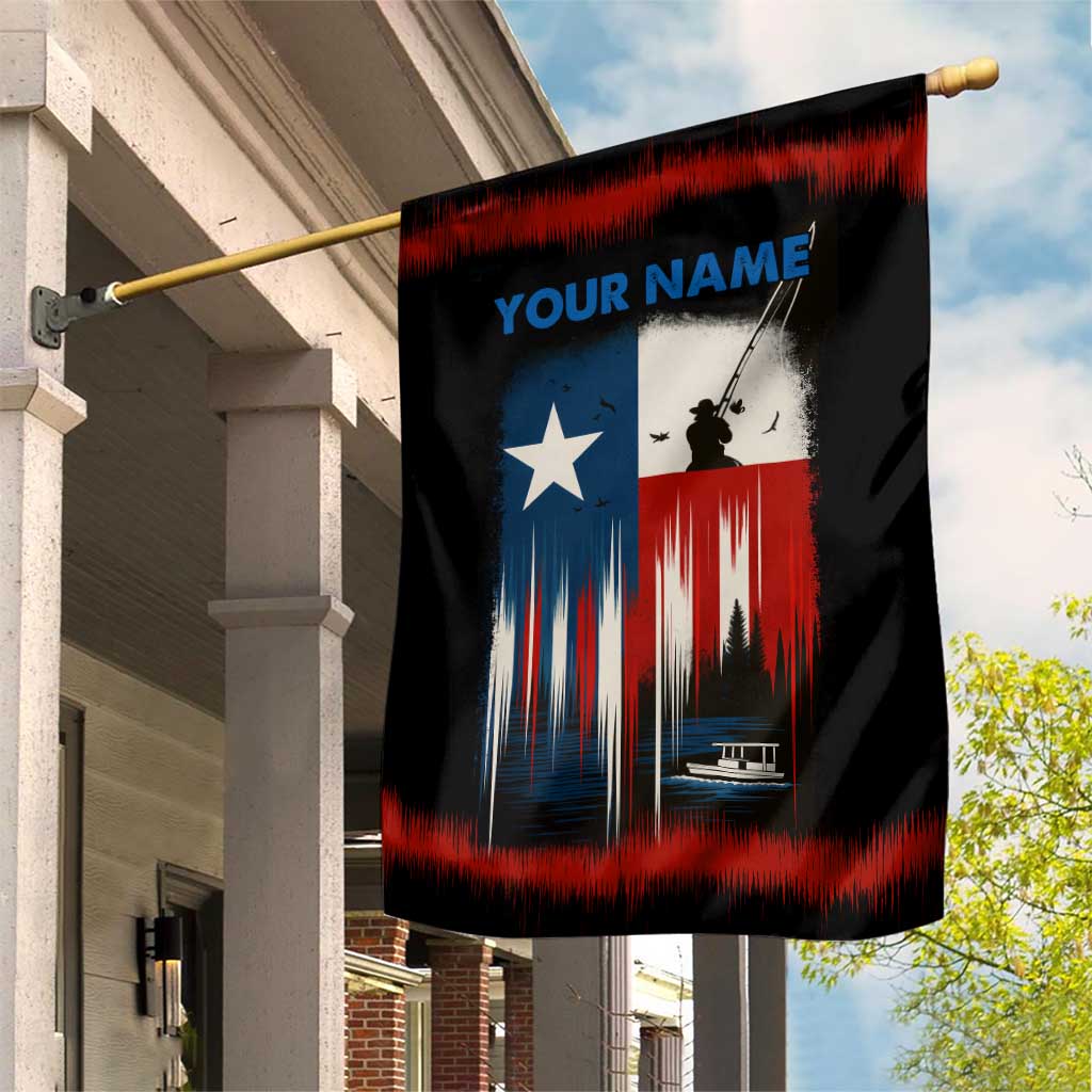 Texas Flag Fishing Garden Flag with Silhouette Fisherman and Rustic Lake Scene in Red White Blue - Wonder Print Shop