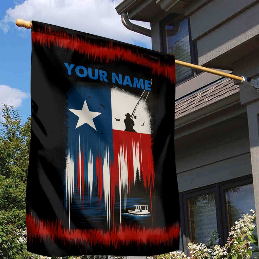 Texas Flag Fishing Garden Flag with Silhouette Fisherman and Rustic Lake Scene in Red White Blue - Wonder Print Shop