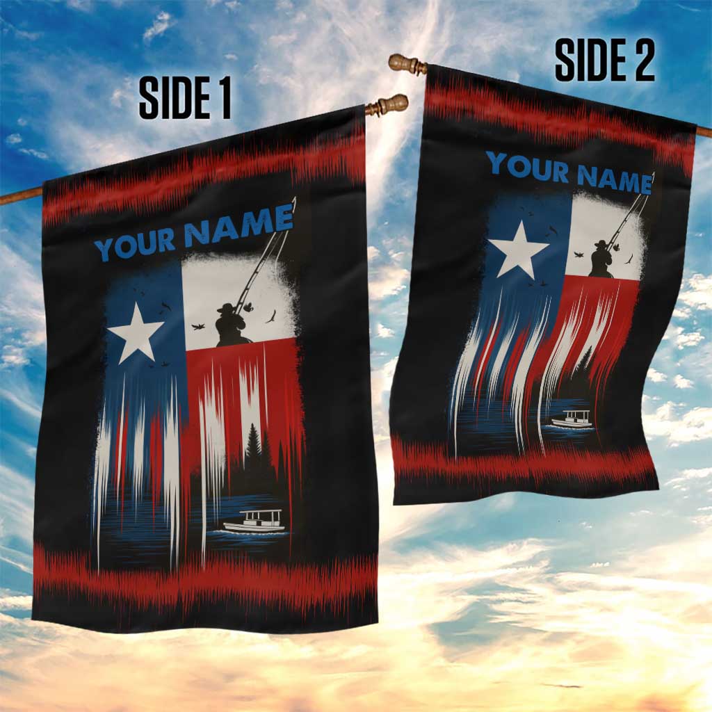 Texas Flag Fishing Garden Flag with Silhouette Fisherman and Rustic Lake Scene in Red White Blue - Wonder Print Shop