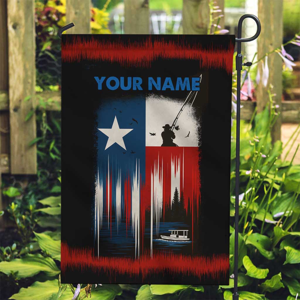 Texas Flag Fishing Garden Flag with Silhouette Fisherman and Rustic Lake Scene in Red White Blue - Wonder Print Shop