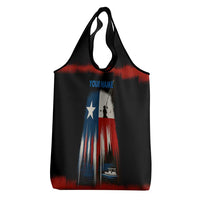 Texas Flag Fishing Grocery Bag with Silhouette Fisherman and Rustic Lake Scene in Red White Blue - Wonder Print Shop