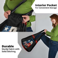 Texas Flag Fishing Grocery Bag with Silhouette Fisherman and Rustic Lake Scene in Red White Blue - Wonder Print Shop