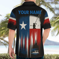 Texas Flag Fishing Hawaiian Shirt with Silhouette Fisherman and Rustic Lake Scene in Red White Blue - Wonder Print Shop