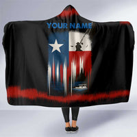 Texas Flag Fishing Hooded Blanket with Silhouette Fisherman and Rustic Lake Scene in Red White Blue - Wonder Print Shop