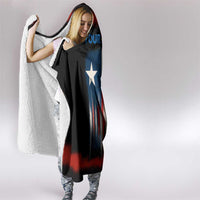Texas Flag Fishing Hooded Blanket with Silhouette Fisherman and Rustic Lake Scene in Red White Blue - Wonder Print Shop