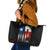 Texas Flag Fishing Leather Tote Bag with Silhouette Fisherman and Rustic Lake Scene in Red White Blue - Wonder Print Shop