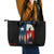 Texas Flag Fishing Leather Tote Bag with Silhouette Fisherman and Rustic Lake Scene in Red White Blue - Wonder Print Shop