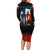 Texas Flag Fishing Long Sleeve Bodycon Dress with Silhouette Fisherman and Rustic Lake Scene in Red White Blue - Wonder Print Shop