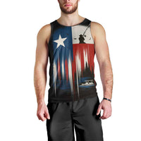 Texas Flag Fishing Men Tank Top with Silhouette Fisherman and Rustic Lake Scene in Red White Blue - Wonder Print Shop