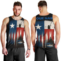 Texas Flag Fishing Men Tank Top with Silhouette Fisherman and Rustic Lake Scene in Red White Blue - Wonder Print Shop