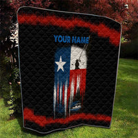 Texas Flag Fishing Quilt with Silhouette Fisherman and Rustic Lake Scene in Red White Blue - Wonder Print Shop