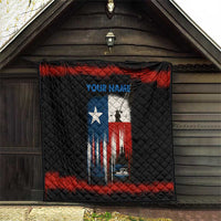 Texas Flag Fishing Quilt with Silhouette Fisherman and Rustic Lake Scene in Red White Blue - Wonder Print Shop
