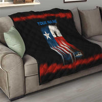 Texas Flag Fishing Quilt with Silhouette Fisherman and Rustic Lake Scene in Red White Blue - Wonder Print Shop