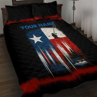 Texas Flag Fishing Quilt Bed Set with Silhouette Fisherman and Rustic Lake Scene in Red White Blue - Wonder Print Shop