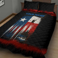 Texas Flag Fishing Quilt Bed Set with Silhouette Fisherman and Rustic Lake Scene in Red White Blue - Wonder Print Shop