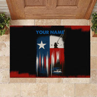 Texas Flag Fishing Rubber Doormat with Silhouette Fisherman and Rustic Lake Scene in Red White Blue - Wonder Print Shop