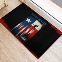 Texas Flag Fishing Rubber Doormat with Silhouette Fisherman and Rustic Lake Scene in Red White Blue - Wonder Print Shop