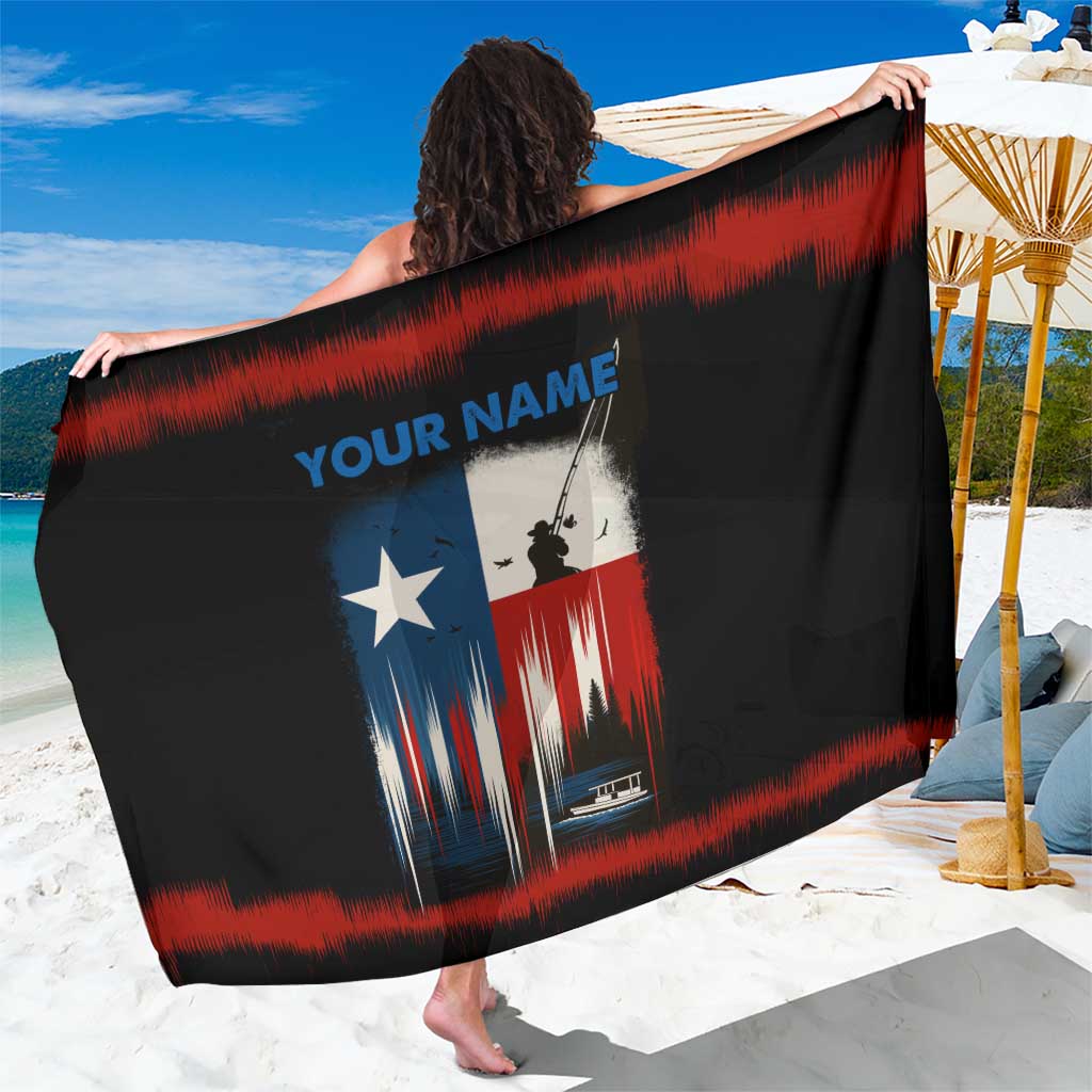 Texas Flag Fishing Sarong with Silhouette Fisherman and Rustic Lake Scene in Red White Blue - Wonder Print Shop