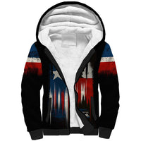 Texas Flag Fishing Sherpa Hoodie with Silhouette Fisherman and Rustic Lake Scene in Red White Blue - Wonder Print Shop