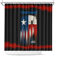 Texas Flag Fishing Shower Curtain with Silhouette Fisherman and Rustic Lake Scene in Red White Blue - Wonder Print Shop