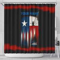 Texas Flag Fishing Shower Curtain with Silhouette Fisherman and Rustic Lake Scene in Red White Blue - Wonder Print Shop