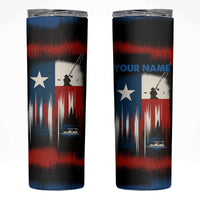 Texas Flag Fishing Skinny Tumbler with Silhouette Fisherman and Rustic Lake Scene in Red White Blue - Wonder Print Shop