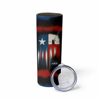 Texas Flag Fishing Skinny Tumbler with Silhouette Fisherman and Rustic Lake Scene in Red White Blue - Wonder Print Shop