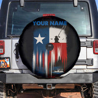 Texas Flag Fishing Spare Tire Cover with Silhouette Fisherman and Rustic Lake Scene in Red White Blue - Wonder Print Shop
