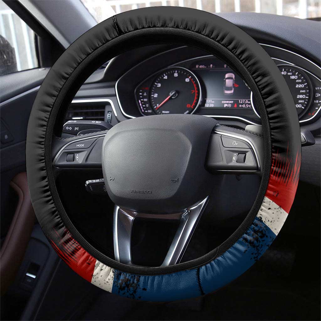 Texas Flag Fishing Steering Wheel Cover with Silhouette Fisherman and Rustic Lake Scene in Red White Blue - Wonder Print Shop