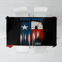 Texas Flag Fishing Tablecloth with Silhouette Fisherman and Rustic Lake Scene in Red White Blue - Wonder Print Shop