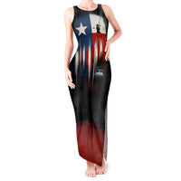 Texas Flag Fishing Tank Maxi Dress with Silhouette Fisherman and Rustic Lake Scene in Red White Blue - Wonder Print Shop