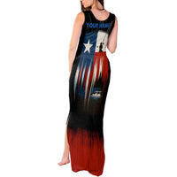 Texas Flag Fishing Tank Maxi Dress with Silhouette Fisherman and Rustic Lake Scene in Red White Blue - Wonder Print Shop