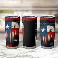 Texas Flag Fishing Tumbler Cup with Silhouette Fisherman and Rustic Lake Scene in Red White Blue - Wonder Print Shop
