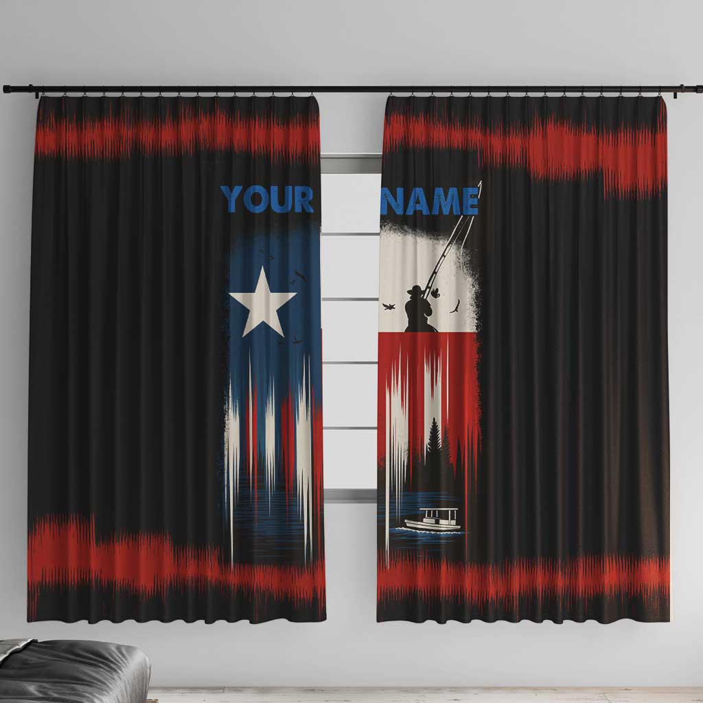 Texas Flag Fishing Window Curtain with Silhouette Fisherman and Rustic Lake Scene in Red White Blue - Wonder Print Shop