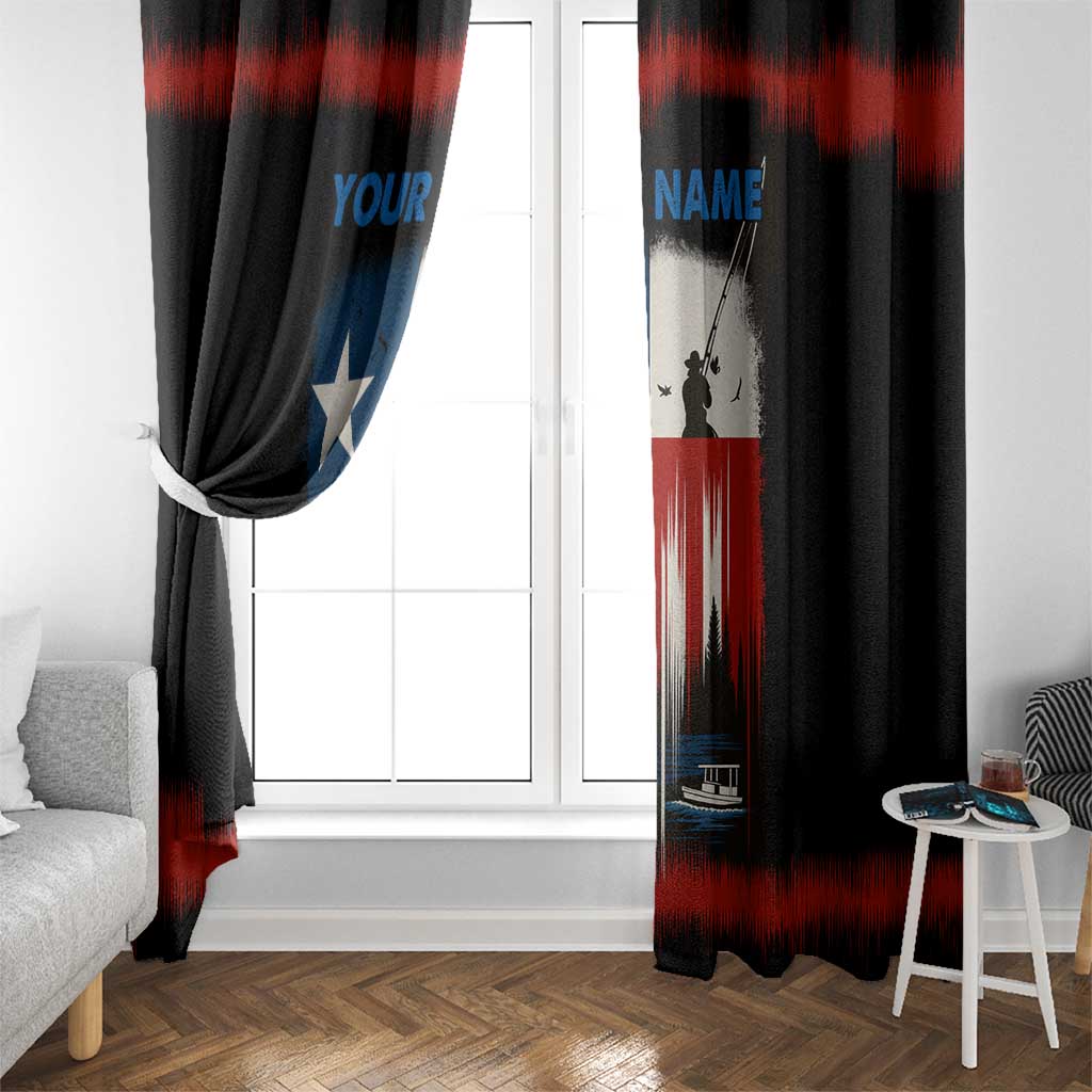 Texas Flag Fishing Window Curtain with Silhouette Fisherman and Rustic Lake Scene in Red White Blue - Wonder Print Shop