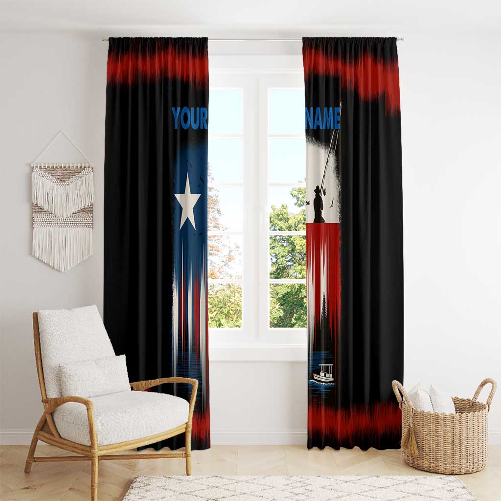 Texas Flag Fishing Window Curtain with Silhouette Fisherman and Rustic Lake Scene in Red White Blue - Wonder Print Shop