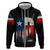 Texas Flag Fishing Zip Hoodie with Silhouette Fisherman and Rustic Lake Scene in Red White Blue - Wonder Print Shop
