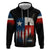 Texas Flag Fishing Zip Hoodie with Silhouette Fisherman and Rustic Lake Scene in Red White Blue - Wonder Print Shop